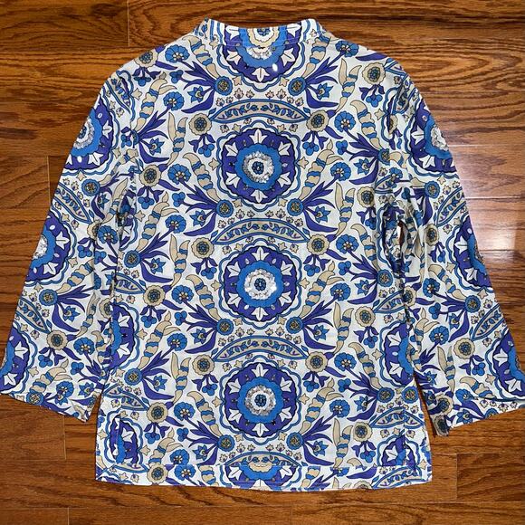 Tory Burch Stephanie Blue Alhambra Cotton Sequin Embellished Tunic Top Size 8 - Picture 10 of 16
